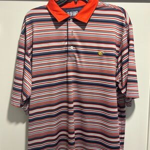 Red and Blue Striped Polo Shirt with Sporty Knit Design